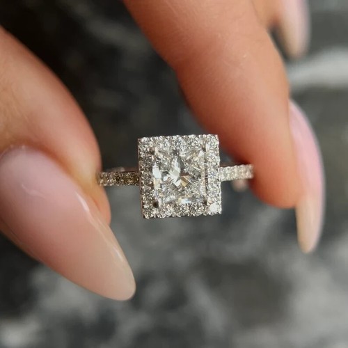IGI Certified Lab Grown Diamond Wedding Ring Princess Cut 1.30 CT 14K White Gold - Picture 4 of 13