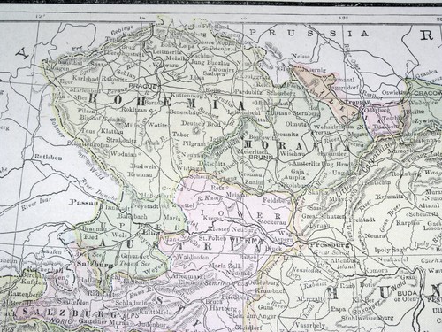 1900 ANTIQUE MAP OF AUSTRIA HUNGARY EMPIRE POLAND GALICIA TRANSYLVANIA / GERMANY - Picture 2 of 18