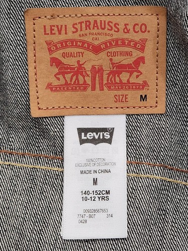 LEVI'S Teens Unisex Kids Long Sleeve Blue Jean Denim Trucker Jacket Med 10-12 - Picture 13 of 16
