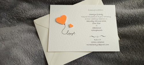 50 Personalised Love Heart Wedding Invitations day / evening free envelopes - Picture 3 of 9