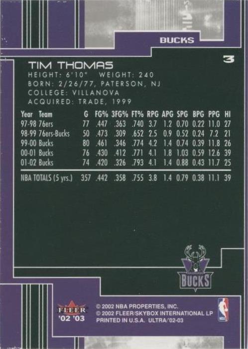 2002-03 Fleer Ultra - Tim Thomas #3