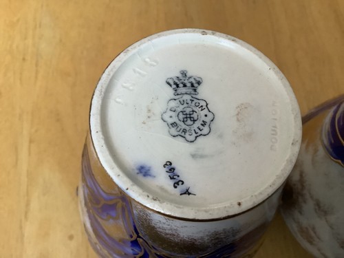 Antique Doulton Burslem A3563 Stunning Pair Of Small Handled Vases 1886-1891 - Picture 7 of 12