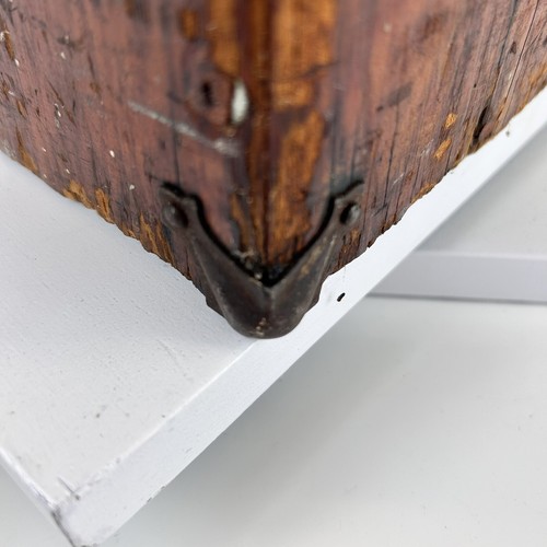 Vintage Latched Wooden Tool Box Leather Strap Handle Copper Rivet Rustic Wood - Picture 13 of 18
