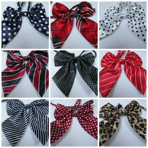 LADIES FASHION SATIN STYLE BOW NECK TIE CRAVAT 15+ COLOURS PARTY FANCY DRESS UK - Afbeelding 1 van 21