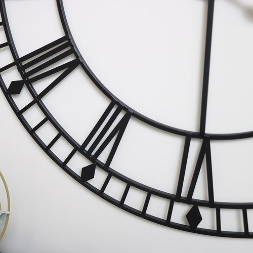 Extra Large Black Metal Skeleton Clock oversized home decor statement vintage - Picture 3 of 3