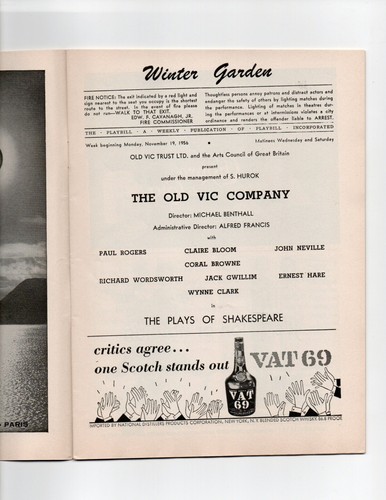 Programa de teatro de colección Playbill Old Vic 1956 Roma y Julieta Jeremy Brett - Imagen 2 de 2