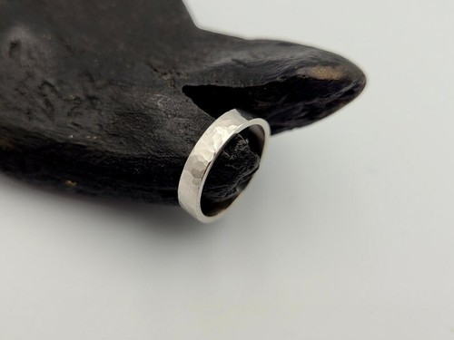 Silber gehämmert Herren Ehering, Unisex Daumenstruktur 925 Silber Bandring - Bild 6 von 8
