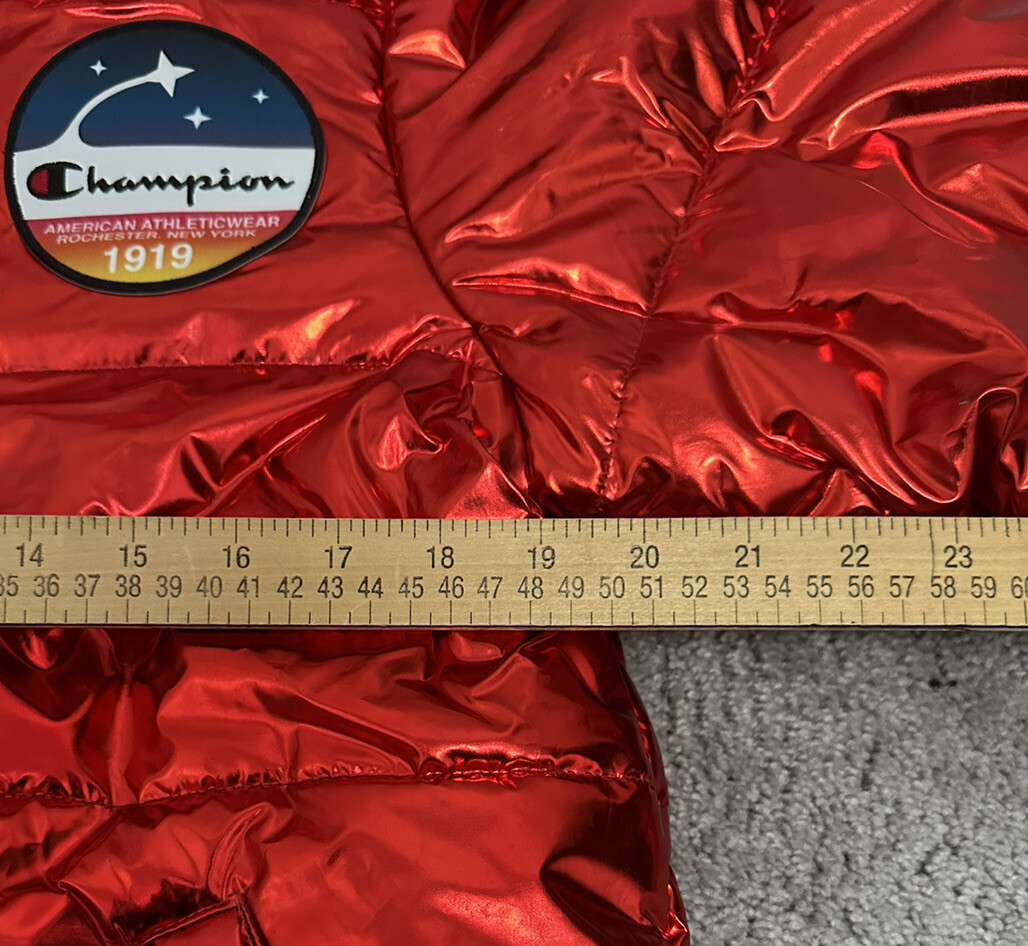 Champion puffer cheap jacket metallic red