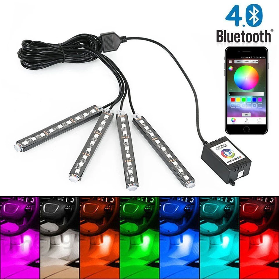 4X 36 LED RGB Coche Interior Atmósfera Neón Tiras Teléfono BHT Control de Música Foto 3 de 4