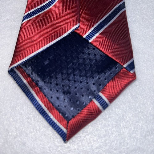 59" Men's Necktie ~ Red / Blue / White Striped Repp Tie ~ EUC - Picture 7 of 10