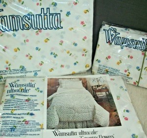 Vintage-Wamsutta-Twin-Sheet-Set-4-Pc-No-Iron-Pastel-Country-Flowers-NOS-USA-Made