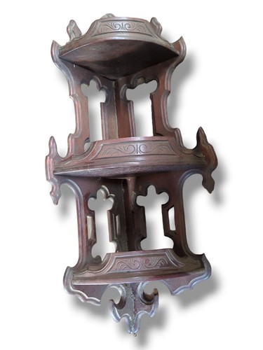 Antique Mahogany Wood Corner Wall Shelf Victorian 3-Tiers Curio Display 1880's - Picture 3 of 8