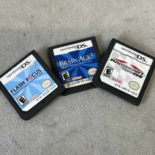 Nintendo DS 3 Game Only Lot Mario Kart Brain Age 2 Flash Focus Case Video Games - Picture 8 of 10