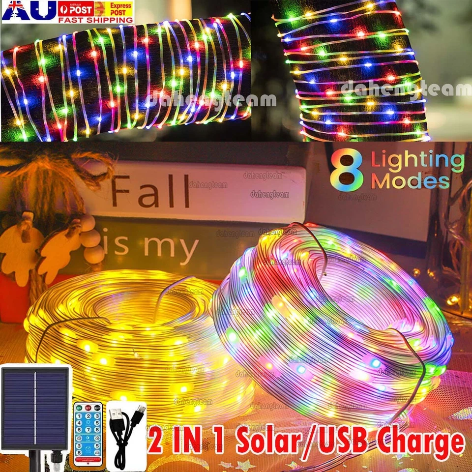 Solar Rope Lights Outdoor Tube Fairy String Lights Waterproof Patio Garden Decor
