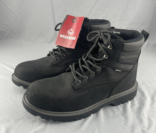 WOLVERINE W10691 Steel Toe Black Leather Boots Waterproof Size 11.5EW New No Box - Picture 1 of 15