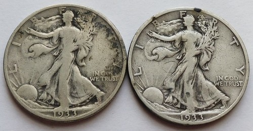Zwei 1933-S Walking Liberty Silber Half Dollars sehr guter Erhaltungszustand, zwei Hälften 50C Münzen