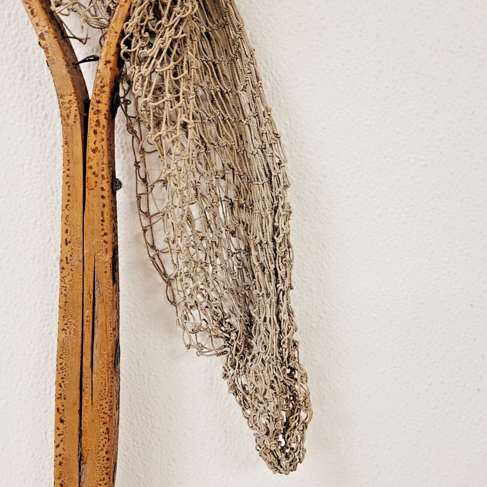 ANTIGUA RED DE PESCA DE MADERA 32" PECES DECORACIÓN TEMPRANA HOMBRE CUEVA COLGANTE DE PARED Foto 4 de 4