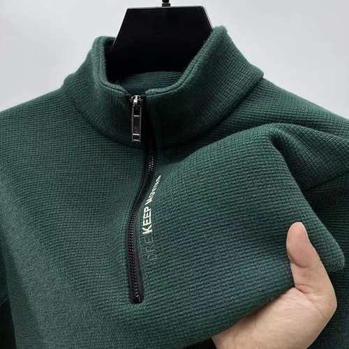Mens Soft Wool Knit Half Zip Funnel Neck Jumper Sweater Top Chunky Pullover Top - Picture 8 of 17