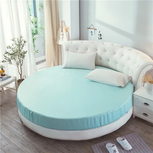 Elastic Round Fitted Sheet Soft Silky Satin Solid Color Bedspread Mattress Cover - Picture 20 of 37