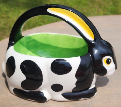 Department 56 Ceramic Easter Bunny Rabbit Basket Spring Planter - Picture 2 of 12