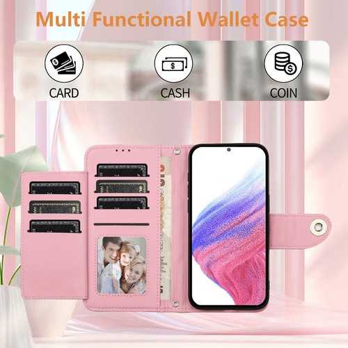 Pink Grid Leather Wallet Phone Case For Infinix Motorola Google ZTE TCL Sharp - Picture 8 of 25
