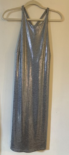 White House Black Market Silver Metallic Halter Mini Dress Sz. L