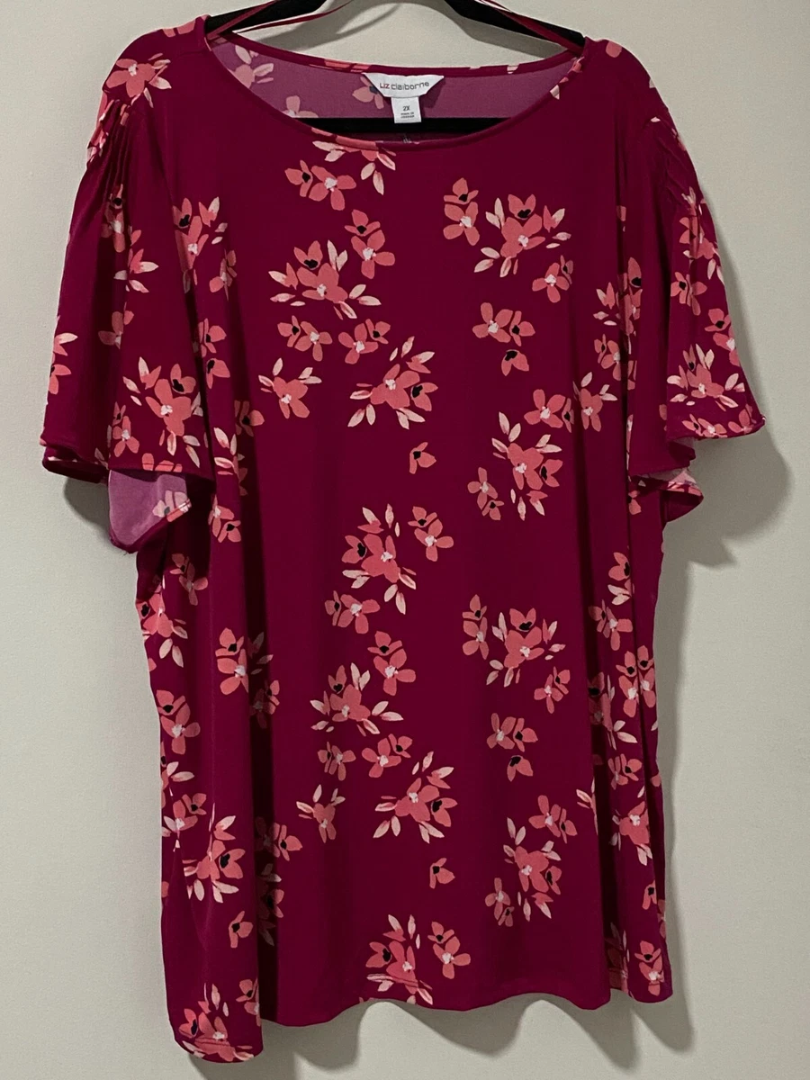 LIZ CLAIBORNE Plus 2XL Rose Floral Round Neck Short Sleeve Blouse FINAL LISTING