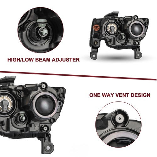 For 2017-2021 Jeep Grand Cherokee Halogen Black Trim Projector Headlights LH+RH - Picture 6 of 8