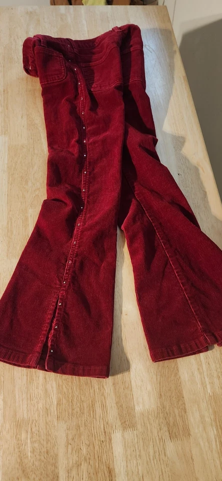 Niñas Rojo Pana Campana Pantalón Inferior con Tachuelas Rayas Laterales Foto 2 de 4