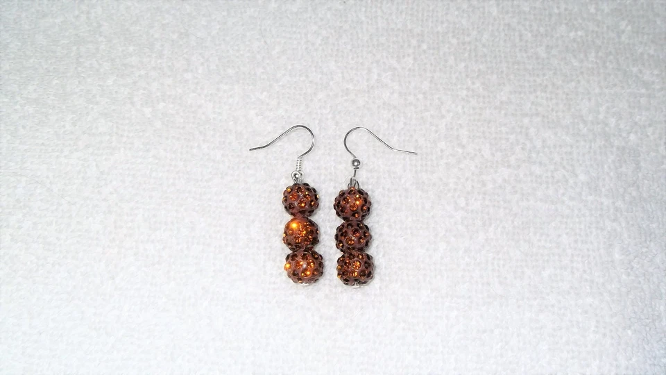 Handmade Chocolate Brown  Disco Ball Dangle Hook Pierced Earrings Jewelry Party - Image 2 of 2