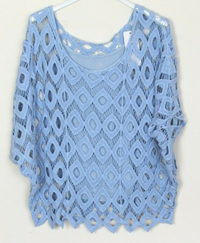 New Italian Ladies 2 Piece Set Diamond Cut Crochet Lagenlook Casual Summer Top - Picture 8 of 17