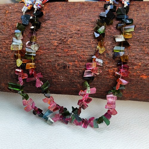 Natural Multi Tourmaline Gemstone 7 to 9 mm Size Cut Stone Shape Beads 8.5" - Picture 3 of 8