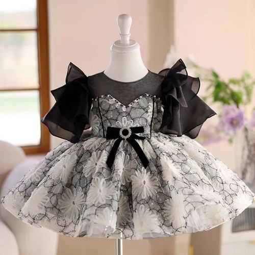 Elegant Flower Girl Dress Puffy Sleeve Princess Kids Birthday Party Ball Gown - Picture 7 of 7