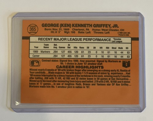 Ken Griffey Jr 1990 Donruss Card #365 Seattle Mariners HOFer - Picture 2 of 2