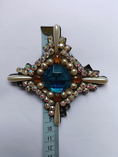 Vintage 1980s Costume Jewellery Large Chunky Cross Brooch - Picture 11 of 12