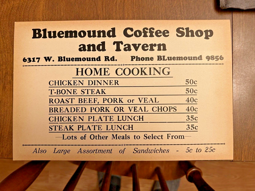Ca. 1950s Bluemound Coffee Shop Cardboard Menu Board Vintage, Milwaukee, WI - Picture 1 of 3