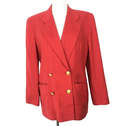 Vintage Talbots Red Double Breasted Gold Button Blazer Jacket Womens Medium - Picture 1 of 11