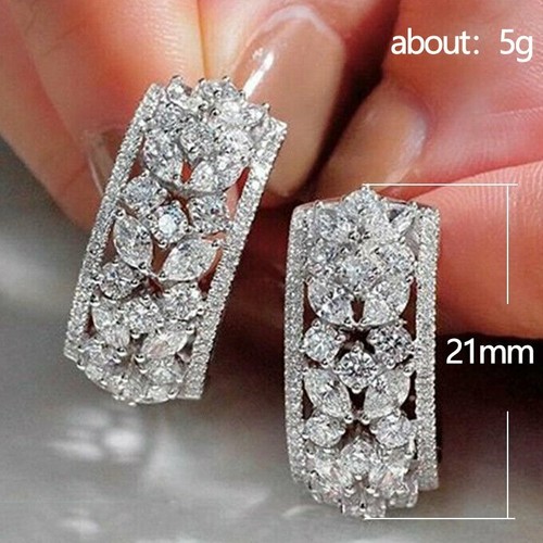 925 Silver Crystal Heart White Earrings Stud Dangle Women Wedding Fashion - Picture 31 of 45