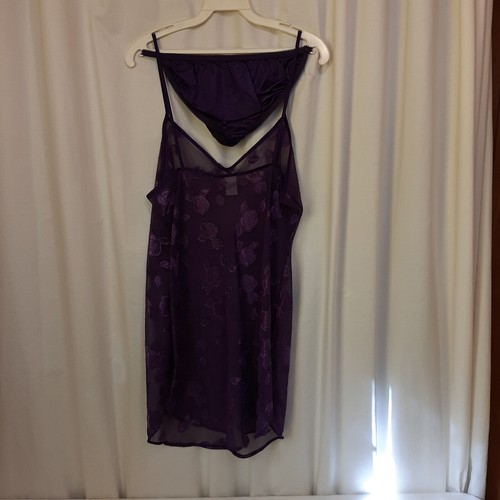 Petra Fashions Lingerie Purple Chemise Large Gown Sheer Roses Panties VTG USA - Picture 2 of 16