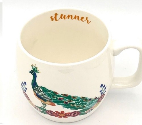 Stunner Peacock Opal House Mug Large Coffee Tea Cup Bird Teal Green Yellow - Picture 4 of 5