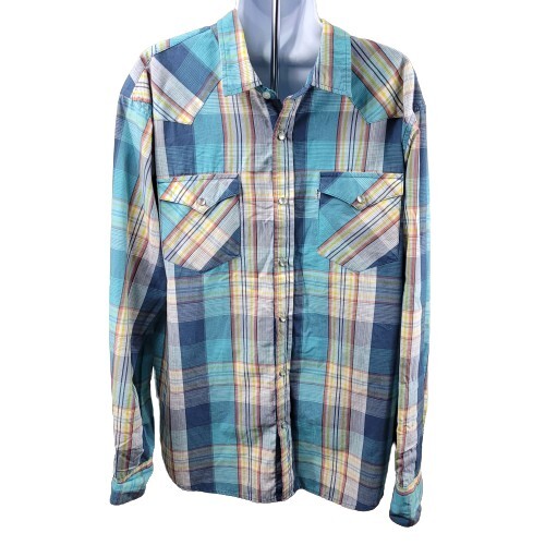 Levis Western Pearl Druckknopf Hemd Herren große Streifen Langarm Pattentaschen gebraucht, in einwandfreiem Zustand - Bild 1 von 9