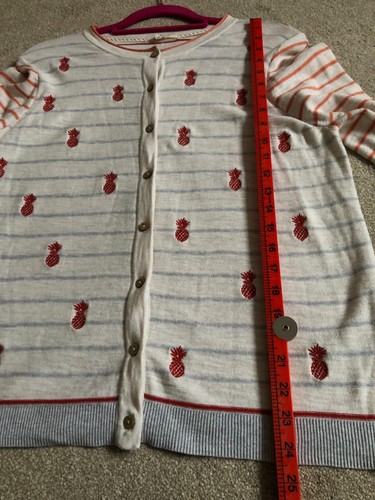 White Stuff Cardigan Cotton Knit Size 16 Pineapple Print Striped Neutral Natural - Picture 4 of 8