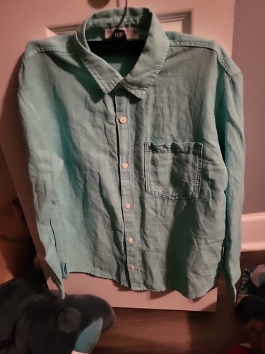 Zara Boys collar button down Linen Dress Shirt Size 9 Years NWOT mint green - Picture 4 of 5