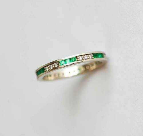 1CT Simulated Princess Green Emerald Engagement Band Ring 925 Silver Gold Plated - Picture 6 of 9