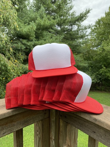 Vintage Lot Of 10 Blank Red White Trucker Hats Two Tone Nos Mesh Foam Ebay