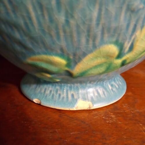 Vintage C. 1944 Roseville weiße Clematis blau mit weißen Blumen 107-8" zwei Griffe - Bild 3 von 23