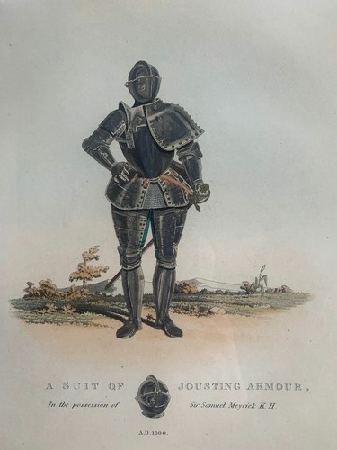 1824 engraved hand-colored print A Suit of Jousting Armor by Sir Samuel Meyrick  - Picture 3 of 9