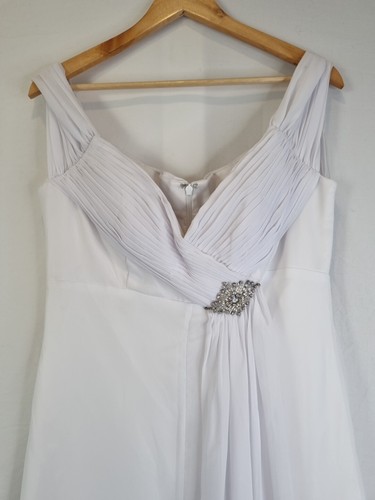 Imoda White Chiffon Sweetheart Off Shoulder Beaded Crystal Wedding Dress Sz 14 - Picture 4 of 13
