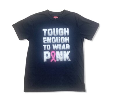 Breast Cancer Awareness Mens Black T-Shirt With Tough Enough