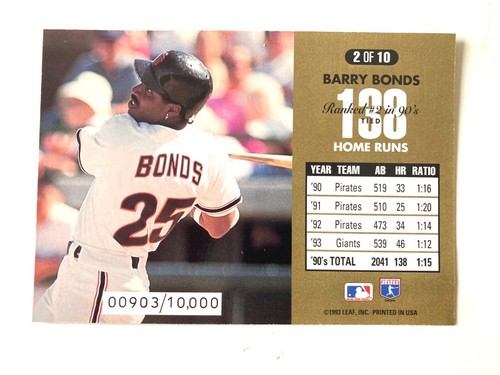 TARJETA BARRY BONDS DONRUSS DOMINATORS - EDICIÓN LIMITADA DE GRAN TAMAÑO - 1994 - Imagen 4 de 4